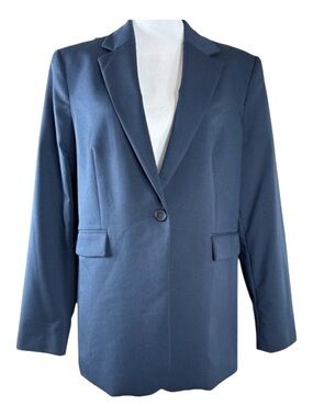 MNG Navy Blue Blazer One Button Closure, Size 12.